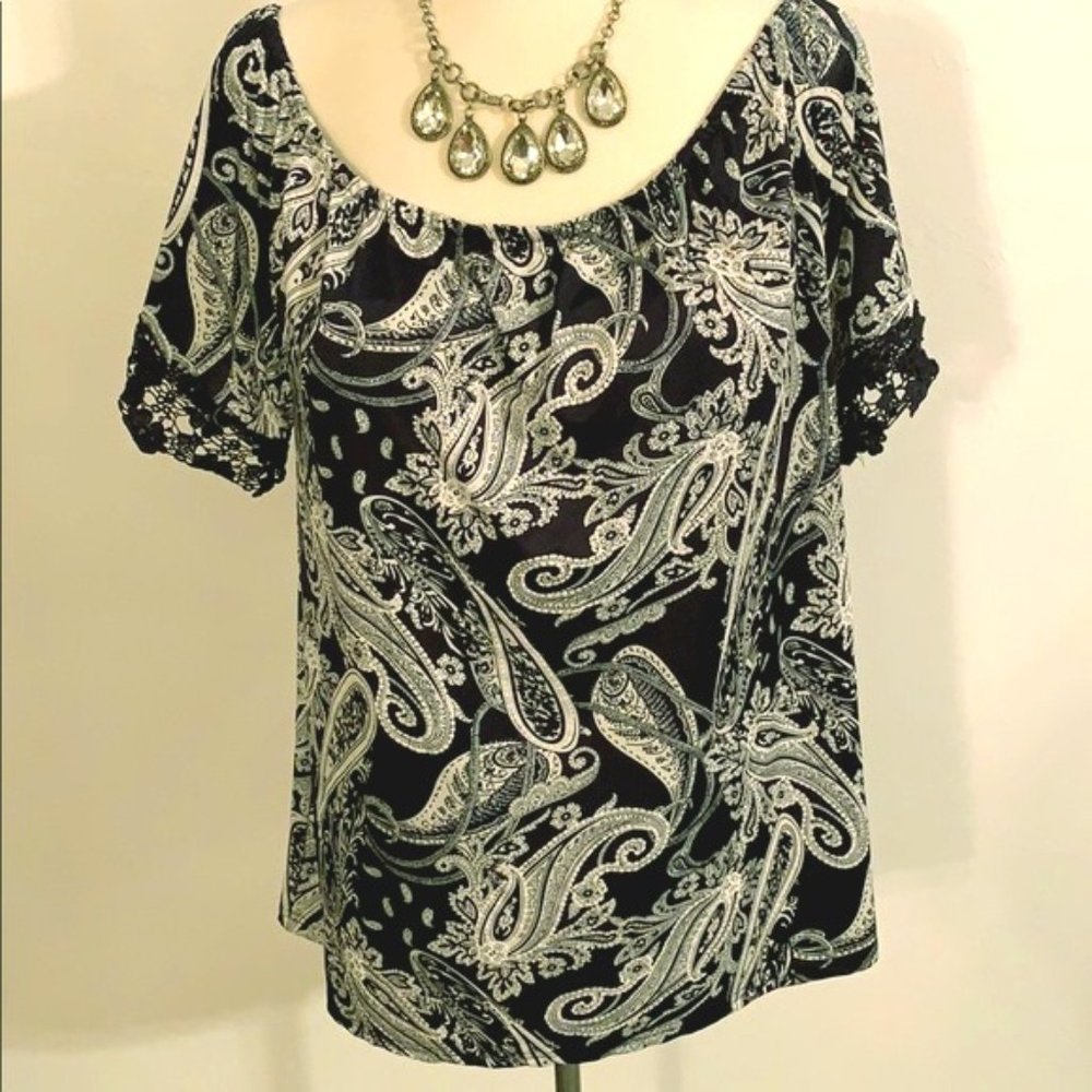 Stem & Vine 3X Navy & White Paisley Tunic NWT!